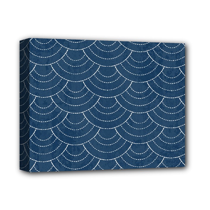 Blue sashiko plaid Deluxe Canvas 14  x 11  (Stretched)