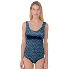 Blue Sashiko Plaid Princess Tank Leotard  by goljakoff