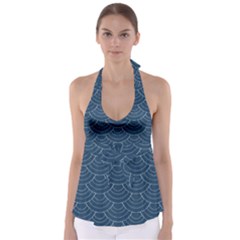 Blue Sashiko Plaid Babydoll Tankini Top by goljakoff