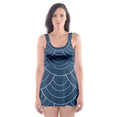 Blue Sashiko Plaid Skater Dress Swimsuit by goljakoff