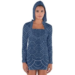 Blue Sashiko Plaid Long Sleeve Hooded T-shirt by goljakoff