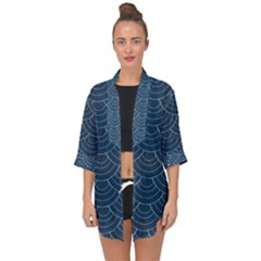 Blue Sashiko Plaid Open Front Chiffon Kimono by goljakoff