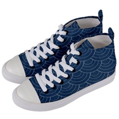 Blue Sashiko Plaid Women s Mid-top Canvas Sneakers by goljakoff