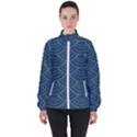 Blue sashiko plaid Women s High Neck Windbreaker View1