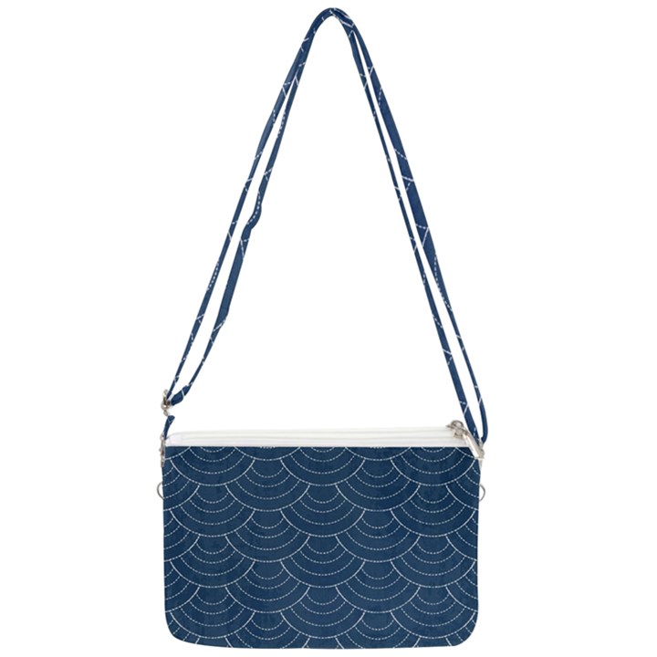 Blue sashiko plaid Double Gusset Crossbody Bag