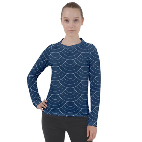 Blue Sashiko Plaid Women s Pique Long Sleeve Tee by goljakoff