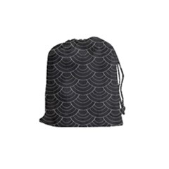 Black Sashiko Pattern Drawstring Pouch (medium) by goljakoff