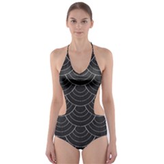 Black Sashiko Pattern Cut-out One Piece Swimsuit by goljakoff