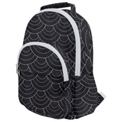 Black Sashiko Pattern Rounded Multi Pocket Backpack by goljakoff