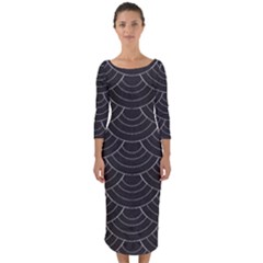 Black Sashiko Pattern Quarter Sleeve Midi Bodycon Dress by goljakoff