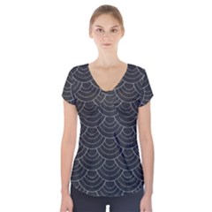 Black Sashiko Pattern Short Sleeve Front Detail Top by goljakoff