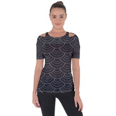 Black Sashiko Pattern Shoulder Cut Out Short Sleeve Top by goljakoff