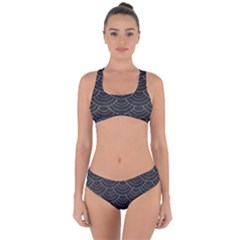 Black Sashiko Pattern Criss Cross Bikini Set by goljakoff