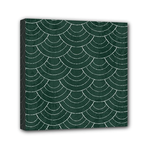 Green Sashiko Pattern Mini Canvas 6  X 6  (stretched) by goljakoff