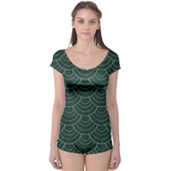 Green Sashiko Pattern Boyleg Leotard  by goljakoff