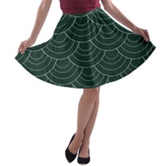 Green Sashiko Pattern A-line Skater Skirt by goljakoff