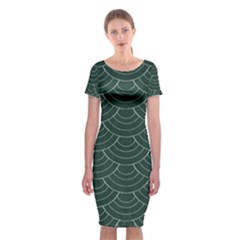 Green Sashiko Pattern Classic Short Sleeve Midi Dress by goljakoff