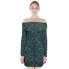 Green Sashiko Pattern Long Sleeve Off Shoulder Dress by goljakoff