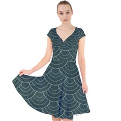 Green Sashiko Pattern Cap Sleeve Front Wrap Midi Dress by goljakoff