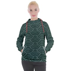 Green Sashiko Pattern Women s Hooded Pullover by goljakoff