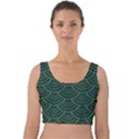 Green sashiko pattern Velvet Crop Top View1