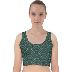 Green Sashiko Pattern Velvet Racer Back Crop Top by goljakoff