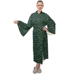 Green Sashiko Pattern Maxi Velour Kimono by goljakoff