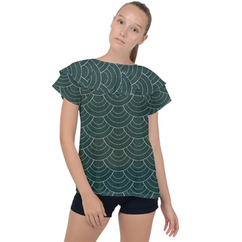 Green Sashiko Pattern Ruffle Collar Chiffon Blouse by goljakoff