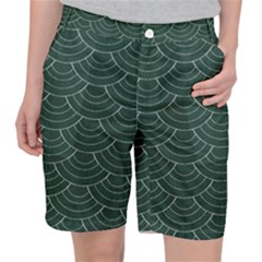 Green Sashiko Pattern Pocket Shorts by goljakoff