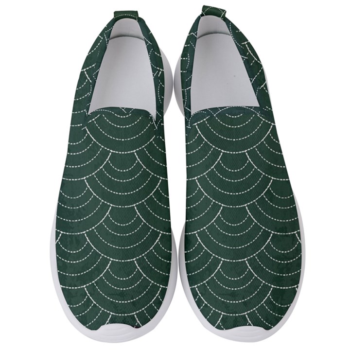 Green sashiko pattern Men s Slip On Sneakers