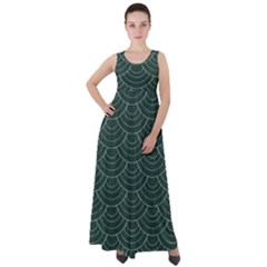 Green Sashiko Pattern Empire Waist Velour Maxi Dress by goljakoff