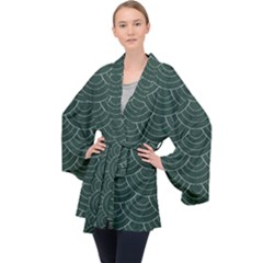 Green Sashiko Pattern Long Sleeve Velvet Kimono  by goljakoff