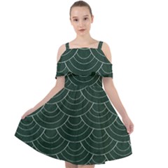 Green Sashiko Pattern Cut Out Shoulders Chiffon Dress by goljakoff