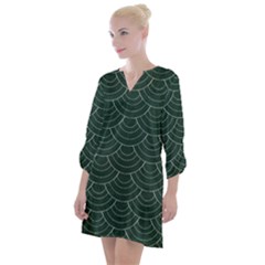 Green Sashiko Pattern Open Neck Shift Dress by goljakoff