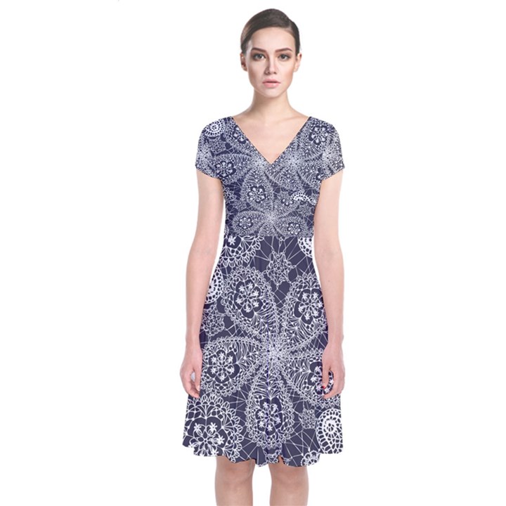 Flowers mandala ornament Short Sleeve Front Wrap Dress