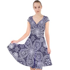 Flowers mandala ornament Cap Sleeve Front Wrap Midi Dress