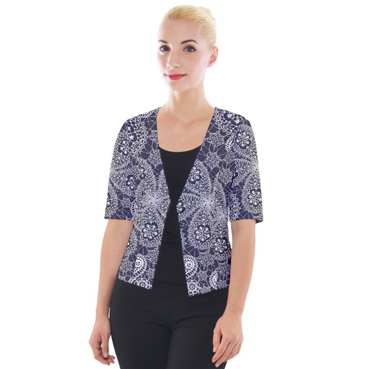 Flowers mandala ornament Cropped Button Cardigan