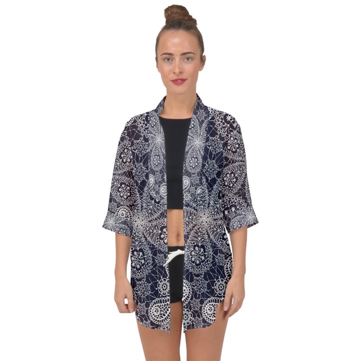 Flowers mandala ornament Open Front Chiffon Kimono