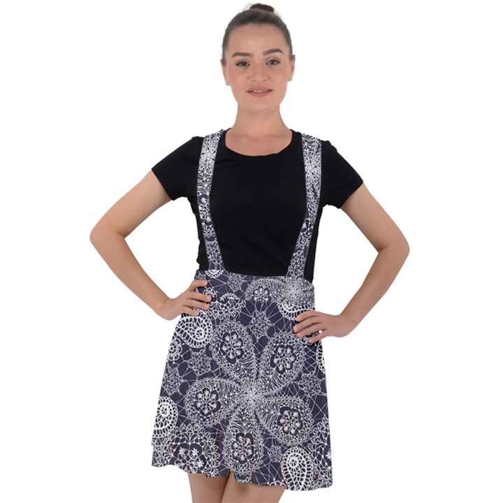 Flowers mandala ornament Velvet Suspender Skater Skirt