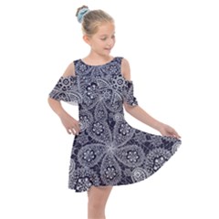 Flowers mandala ornament Kids  Shoulder Cutout Chiffon Dress