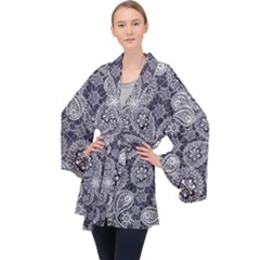 Flowers Mandala Ornament Long Sleeve Velvet Kimono  by goljakoff