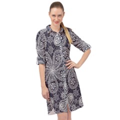 Flowers mandala ornament Long Sleeve Mini Shirt Dress