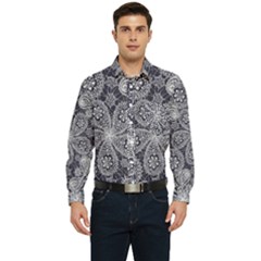 Flowers mandala ornament Men s Long Sleeve Pocket Shirt 