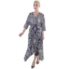 Flowers mandala ornament Quarter Sleeve Wrap Front Maxi Dress