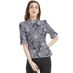 Flowers mandala ornament Frill Neck Blouse