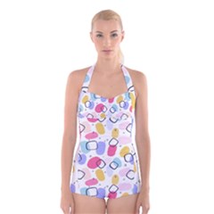 Watercolor Circles  Abstract Watercolor Boyleg Halter Swimsuit  by SychEva