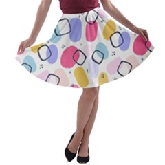 Watercolor Circles  Abstract Watercolor A-line Skater Skirt by SychEva