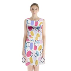 Watercolor Circles  Abstract Watercolor Sleeveless Waist Tie Chiffon Dress by SychEva