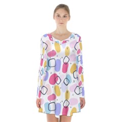 Watercolor Circles  Abstract Watercolor Long Sleeve Velvet V-neck Dress by SychEva