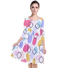 Watercolor Circles  Abstract Watercolor Quarter Sleeve Waist Band Dress by SychEva